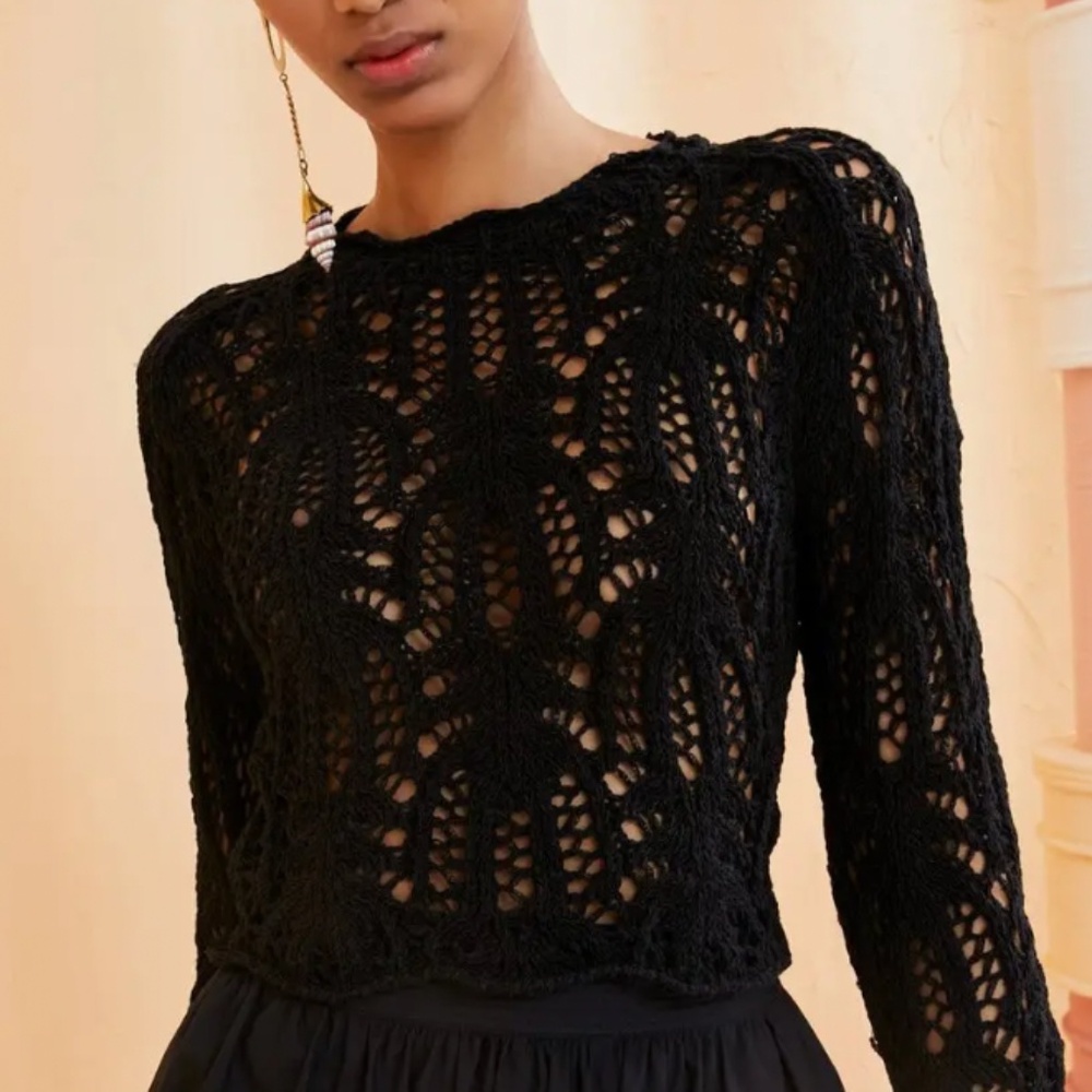 Ulla Johnson - Open Weave Crochet Pullover - Black
